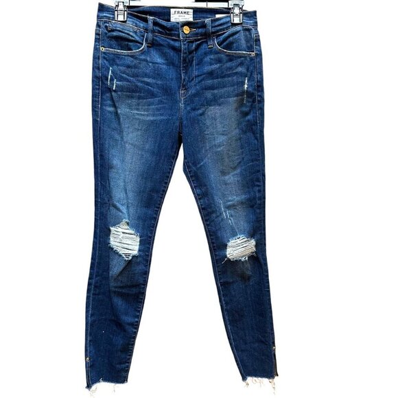 Frame Denim Le High Skinny Walgrove Raw Hem Slit Distressed Jeans Size 27 - Picture 2 of 10